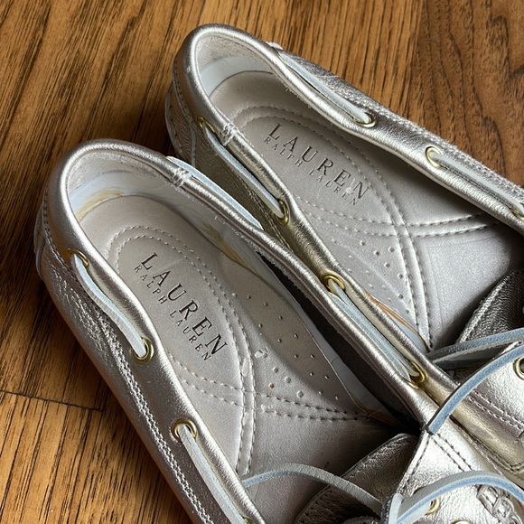 Vintage Lauren Ralph Lauren Yarina Metallic Leather Boat Shoe Gold Women sz 7 B - Picture 3 of 7